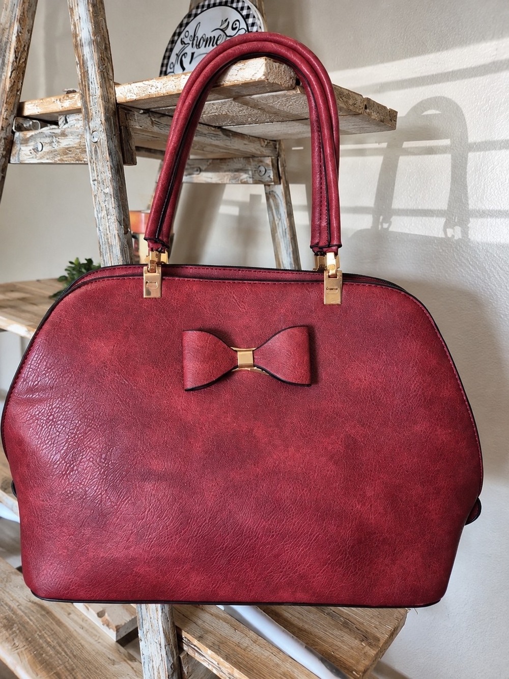 Classic Bow-Accent Red Tote Handbag